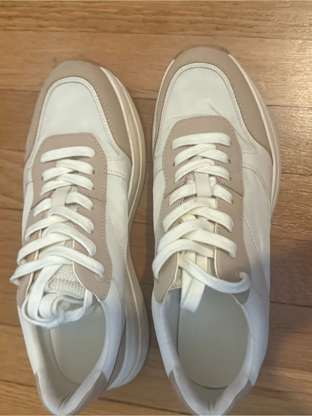 Zara White and Beige Platform Sneakers